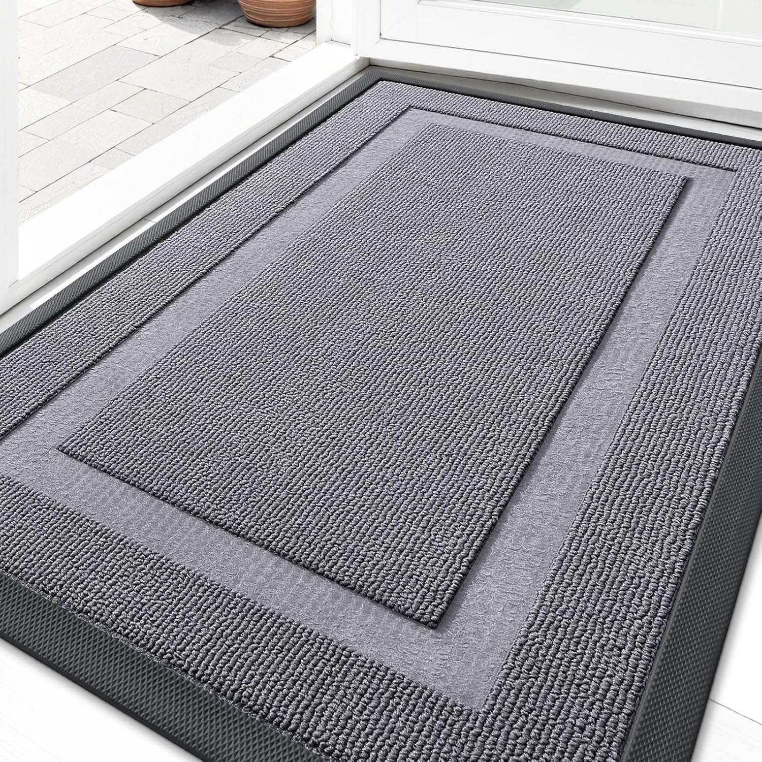 OLANLY Indoor Outdoor Front Door Mat - Waterproof All-Weather Doormat, Easy Clean, 35x23, Classic Gray