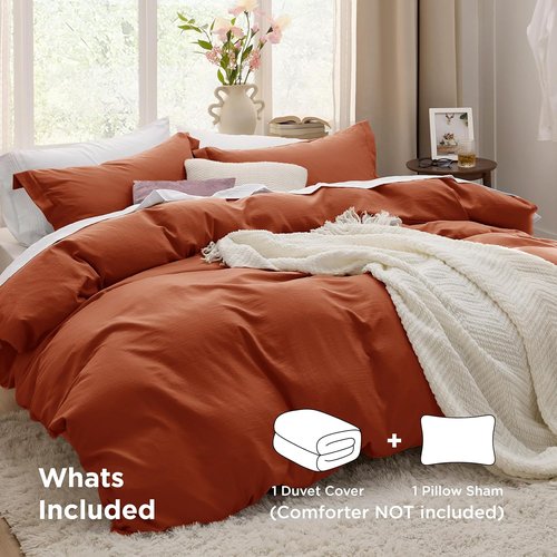 Bedsure Terracotta Duvet Cover Set - Extra Soft Twin/Twin XL Bedding, 2 Pieces with Zipper Closure & Pillow Sham