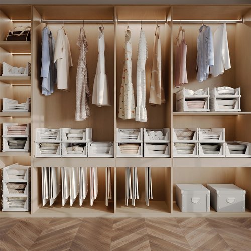 Pinkpum 5 Pack Stackable Plastic Storage Closet Organizers and Storage Bins Drawer Shelf Storage Container for Wardrobe Cupboard Kitchen Bathroom Office White