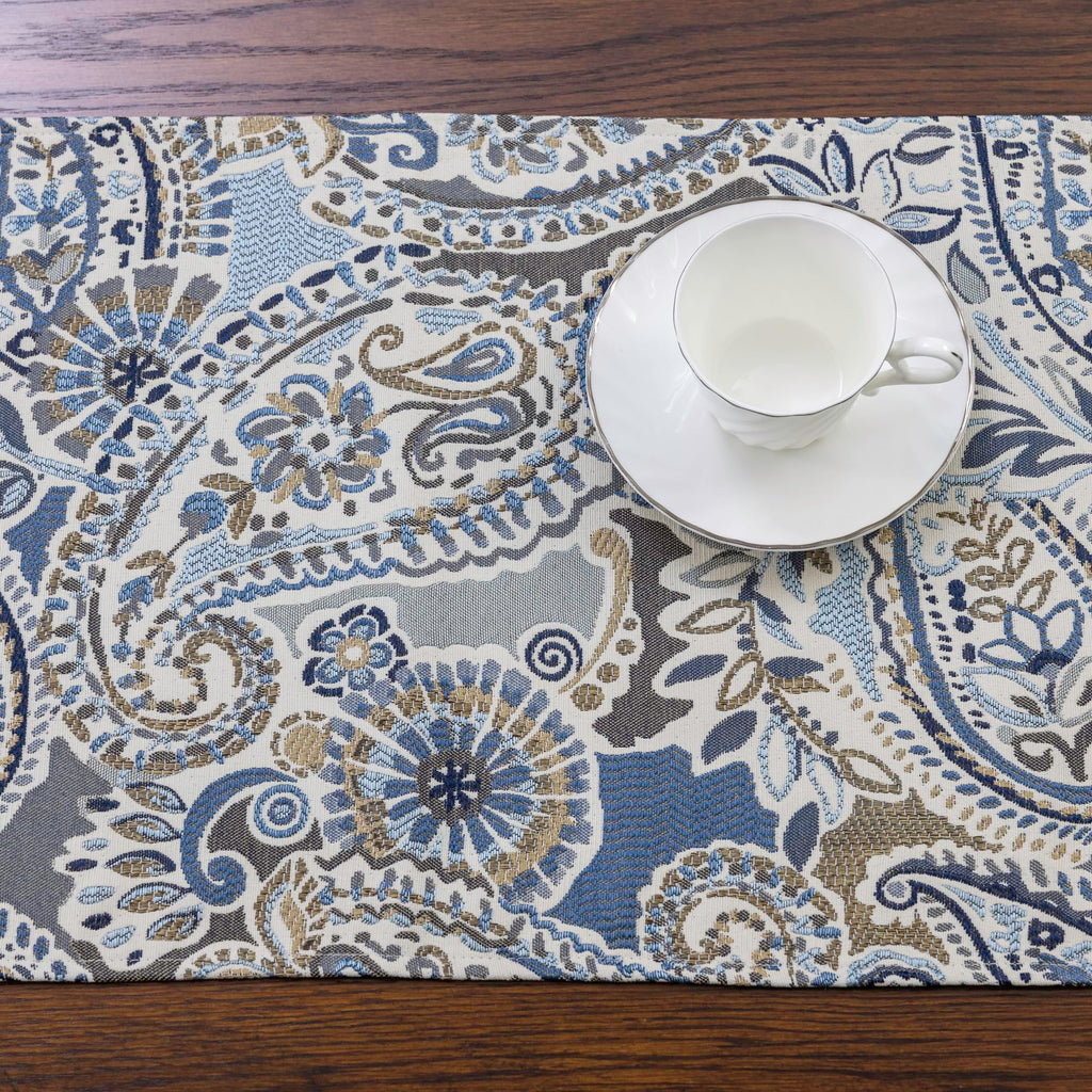 Mika Home Paisley Table Runner for Home Decor 13X72 Inches Blue Brown Seasonal Dining Table Decoration for Home