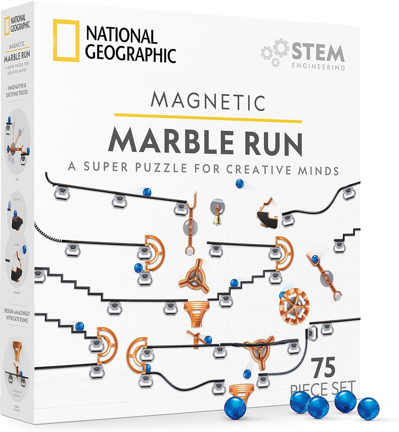 National Geographic Magnetic Marble Run - 75-Piece STEM Building Set for Kids & Adults | Create Exciting Marble Mazes