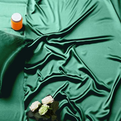 Manyshofu 6Pcs Dark Green Duvet Cover Cal King Size Set with Satin Fitted Sheet - Not Comforter, Silky Comforter Cover Set Satin Duvet Bed Sheets (4 Pillowcases, 1 Duvet Cover, 1 Fitted Sheet)