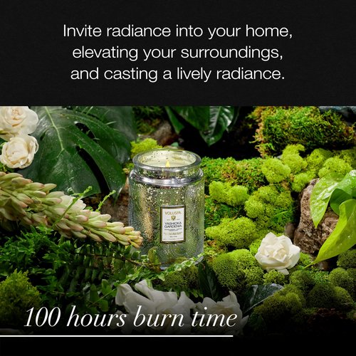 Voluspa Yashioka Gardenia Candle | Large Glass Jar | 18 Oz | 100 Hour Burn Time |Coconut Wax for Clean Burning