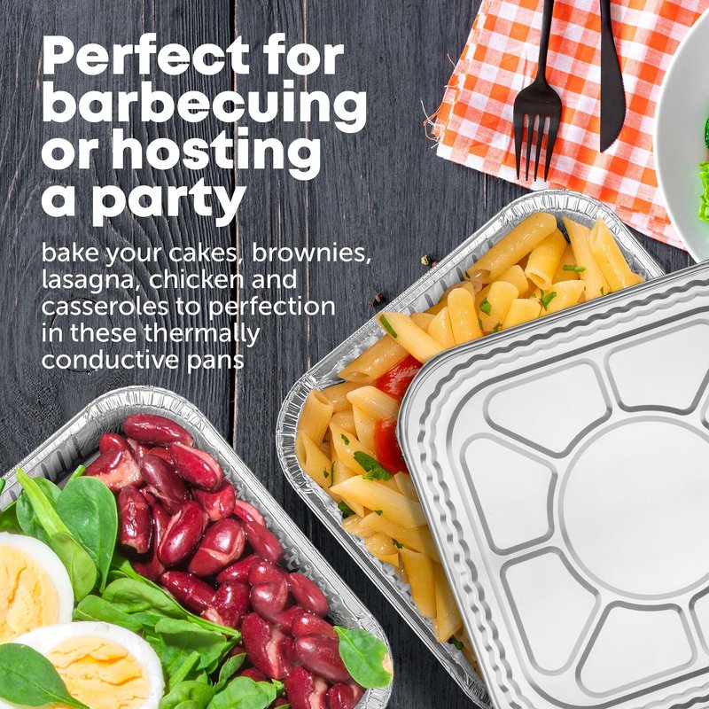 Plastible 8x8 Disposable Aluminum Pans With Lids - 10 Pack Foil Pans For Cooking, Baking Cakes, Roasting & Homemade Breads - Disposable Food Containers With Foil Lids