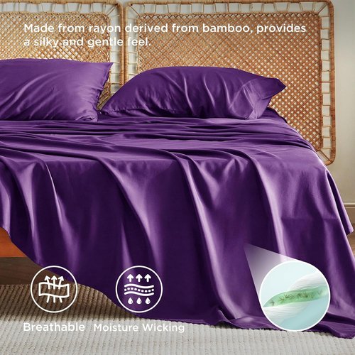 Bedsure Cooling Bed Sheets - Rayon from Bamboo, Breathable & Soft | Full Size, Deep Pocket Up to 16 Inches, Plum