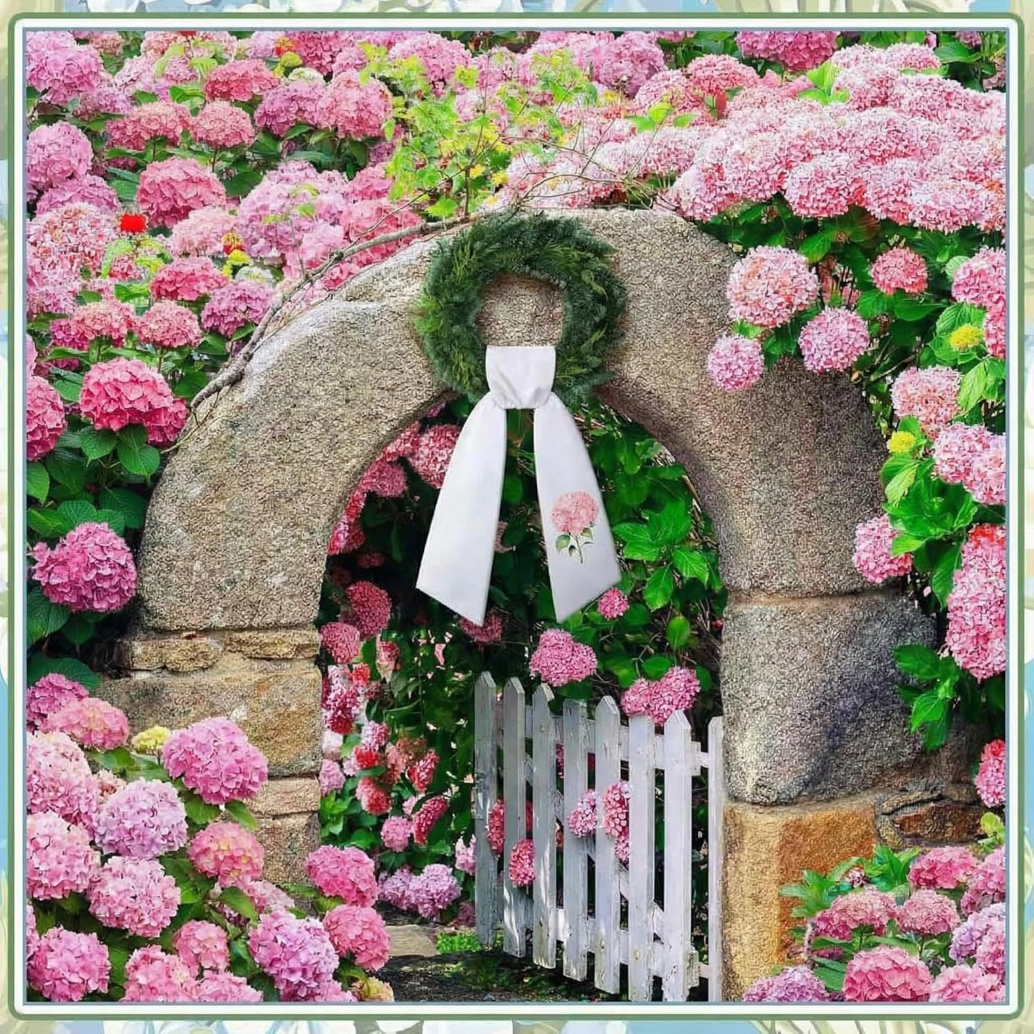 VitalCozy Pink Hydrangea Wreath - Elegant Satin Sash for Front Door Decor | Perfect for Indoor & Outdoor Use