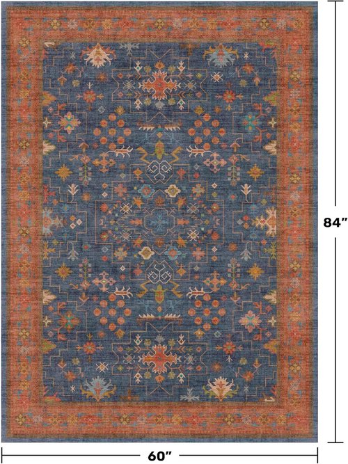 Hazo Haus Navy Blue Area Rug - Machine Washable, Non-Slip, Stain Resistant | 5x7 for Living Room, Bedroom, Kitchen