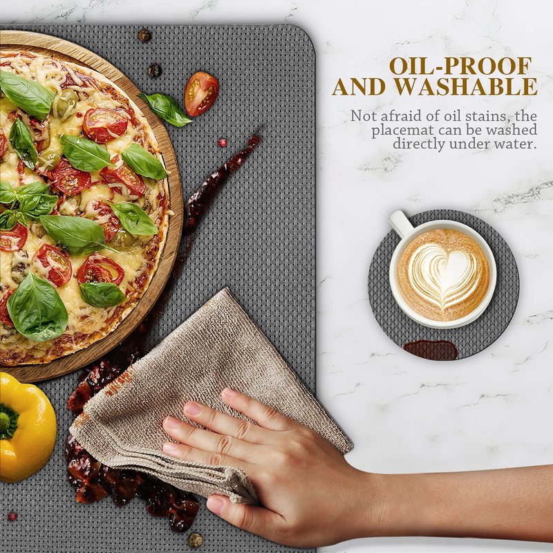 Bacgnyer Placemats Set of 4, Placemat with Coasters Heat Stain Scratch Resistant Non-Slip Waterproof Oil-Proof Washable Wipeable Outdoor Indoor for Dining Patio Table Kitchen Decor and Kids (Grey 4)