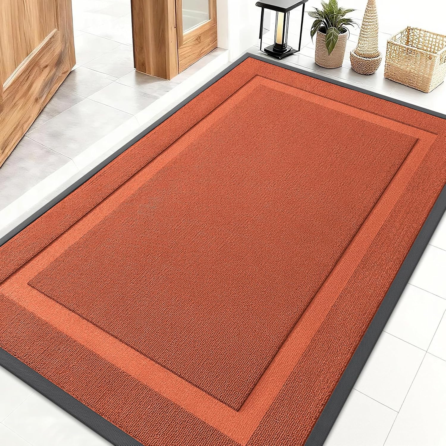 OLANLY Waterproof Front Door Mat - All-Season Indoor/Outdoor Doormat | Sturdy Natural Rubber, 47x32, Vermillion Red
