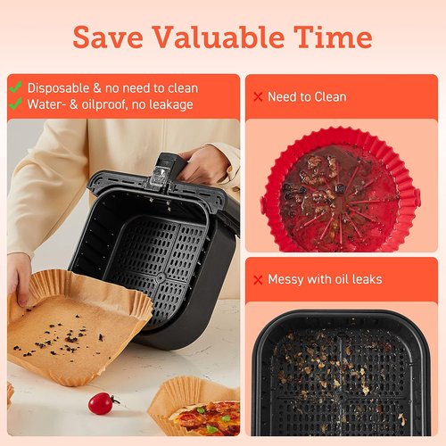 COSORI Air Fryer Liners - 100 PCS Non-Stick Disposable Paper Liners | 7.9" Unbleached, Heat Resistant Up to 465°F