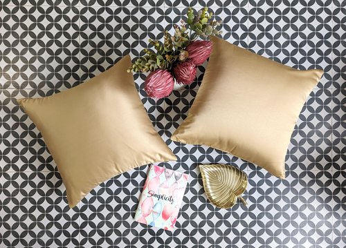 AVKA Studio Heavy Quality Satin Throw Pillow Covers - Dark Beige - Set of 2-16x16 Decorative Pillow Covers - with Lining and Zipper Closure - Faux Silk Luxury Toss Pillows for Couch Sofa - No Insert