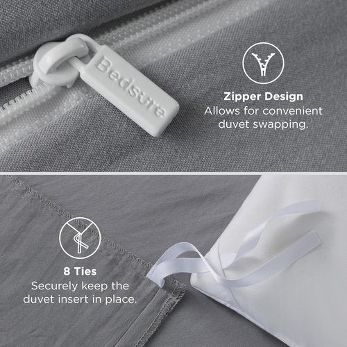 Bedsure Grey Duvet Cover Set - Extra Soft Twin/Twin XL Bedding, 2 Pieces with Zipper Closure & Pillow Sham