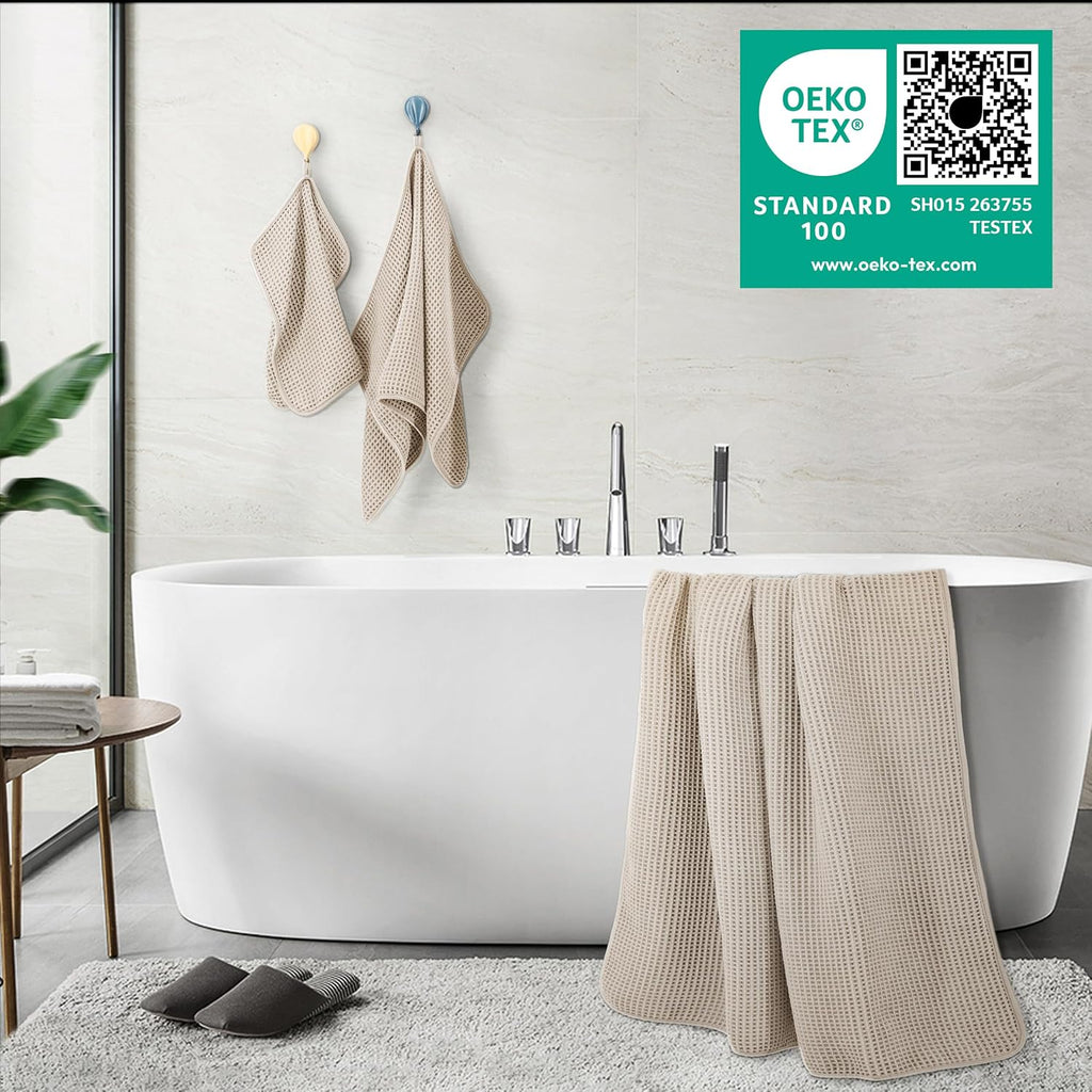 POLYTE Oversize Bath Towel Set - 6 Piece Quick Dry Microfiber, Lint-Free & Waffle Weave Design