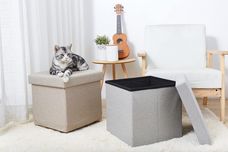 Song Han 15 inch Storage Ottoman with Wheels (Ivory)