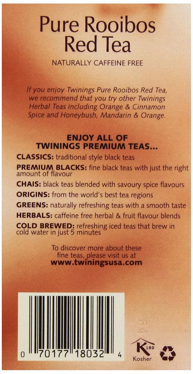 Twinings Red African Rooibos Tea - Naturally Caffeine-Free Herbal Blend | 20 Count (Pack of 4)