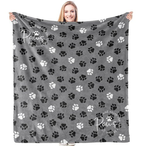 HIWX Dog Blanket, Dog Mom Lovers Owners Gifts for Women, Pet Lovers Gifts, Puppy Paws Print Throw Blanket for Couch Bed Sofa Living Room Bedroom Decor, 50x60 Inches