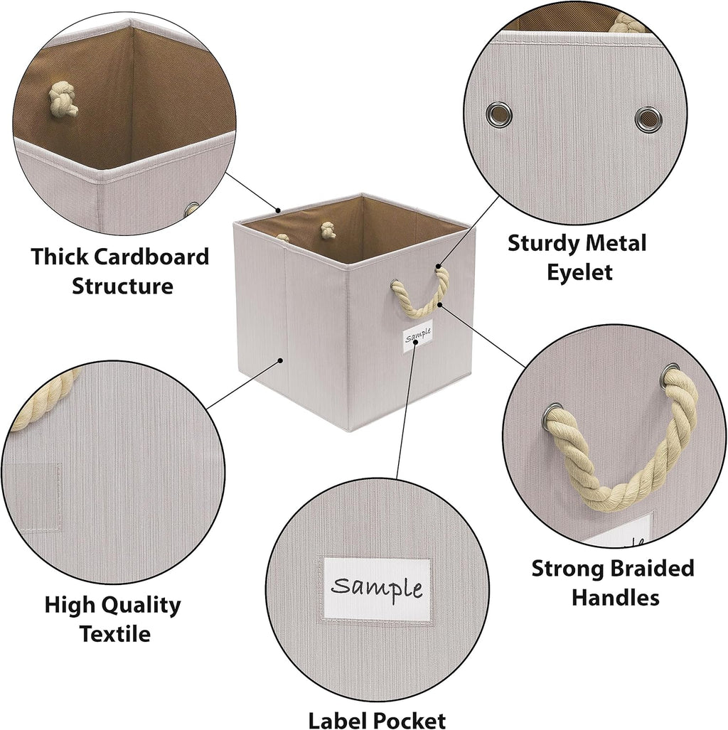 Simple Houseware 13-Inch Cube Storage Bins - Braided Handles, 3-Pack in Ivory