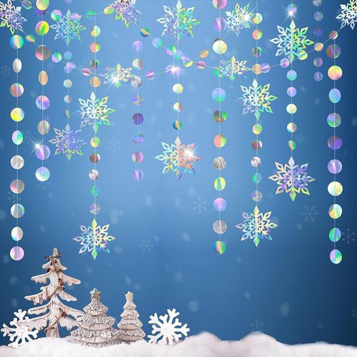Cheerland Iridescent Snowflake Garland - Holographic Winter Wonderland Decorations | Perfect for Birthday, Baby Shower, Wedding