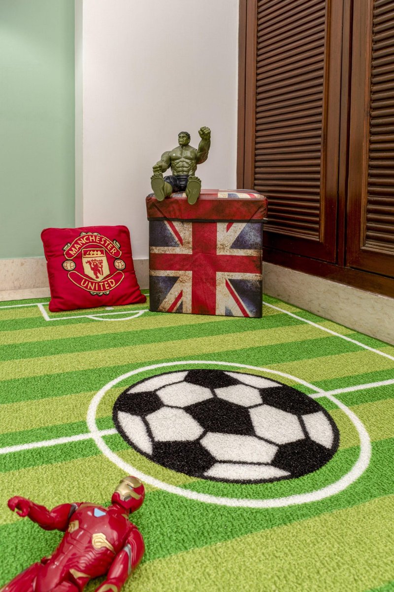 Furnish My Place Play Area Rug for Kids Playroom, Bathroom & Kindergarten Classroom | Nylon | Anti Skid Rubber Backing | Soccer Field Ground | Strips Rectangle | Green | 3'3"x5'