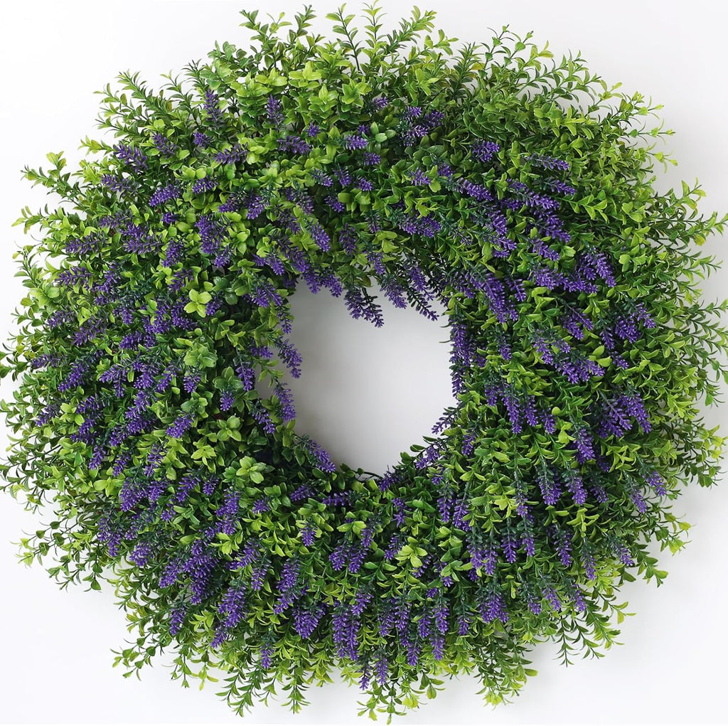 Regine Switzerland 26" Artificial Lavender & Boxwood Wreath - Large Faux Purple Greenery for Home Decor | All Seasons