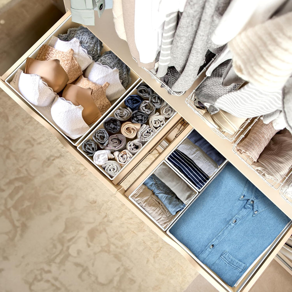 Simple Houseware Foldable Drawer Organizer Set - 12 Beige Fabric Storage Bins for Clothes & Accessories