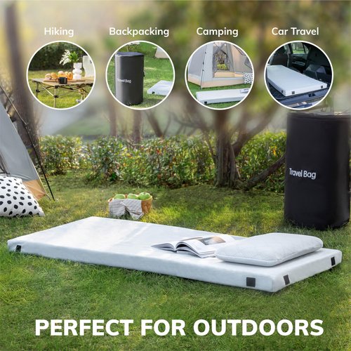 EGO Roll up Single Small Mattress Memory Foam CertiPUR-US Certified, Roll Up Floor Mattress Mat for Camping, Sleeping Pad, Portable with Travel Bag