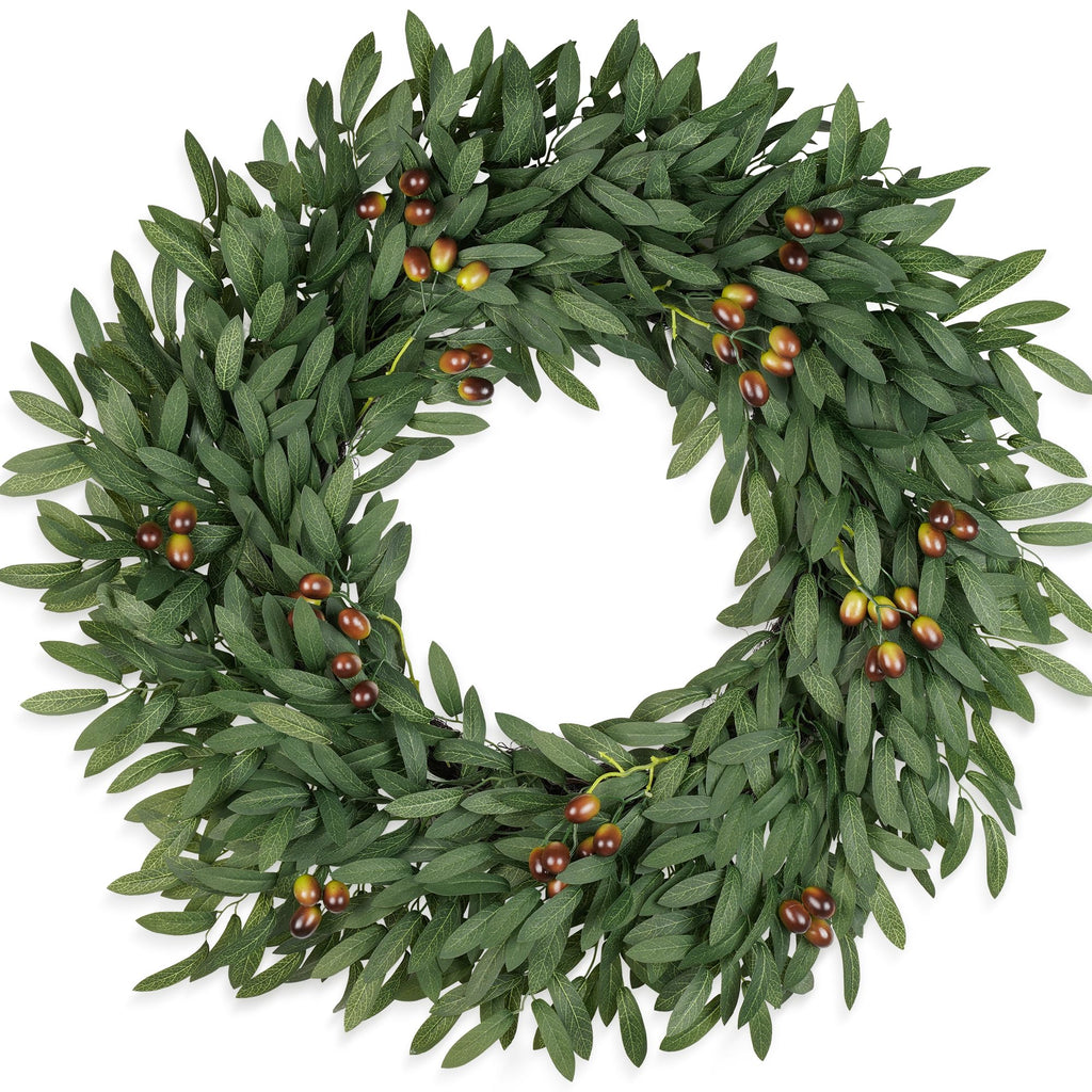 26 Inch Olive Wreaths for Front Door, Artificial Large Spring Summer All Seasons Year Round Green Lush Olive Branch Wreath for Home Farmhouse Porch Window Outdoor Indoor