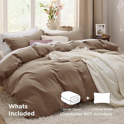 Bedsure Coffee Duvet Cover Set - Twin/Twin XL, Extra Soft Prewashed Polyester, Zipper Closure, 2 Pieces