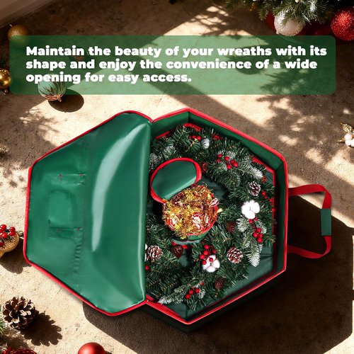 MUDEREK Christmas Wreath Storage Bag - 24" Durable Hard Shell Organizer with Pockets & Dual Zippers