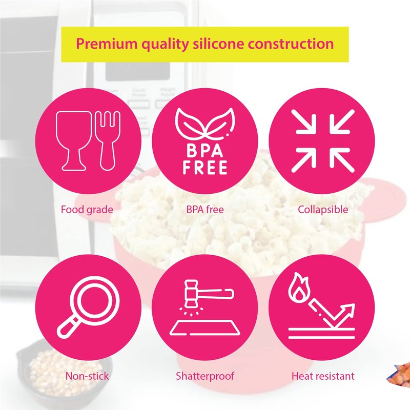 Gadgetime USA Microwave Popcorn Popper with Lids - Silicone - No Oil or Butter Required - Collapsible Bowls - BPA-Free - Movie Night Supplies - Pink