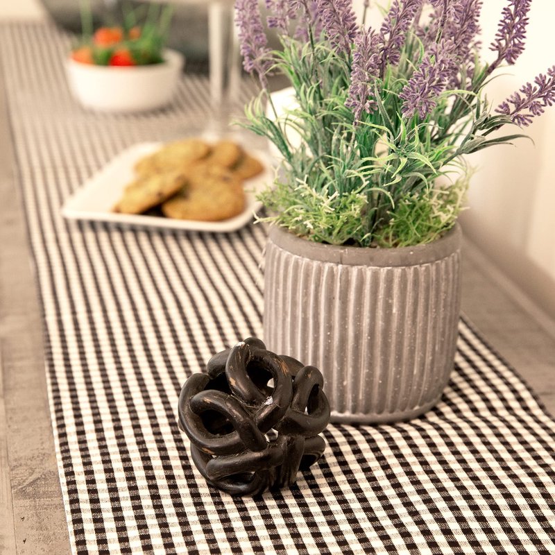 Lush Decor Gingham Check Yarn Dyed Table Runner, 13" x 72", Off-White & Black