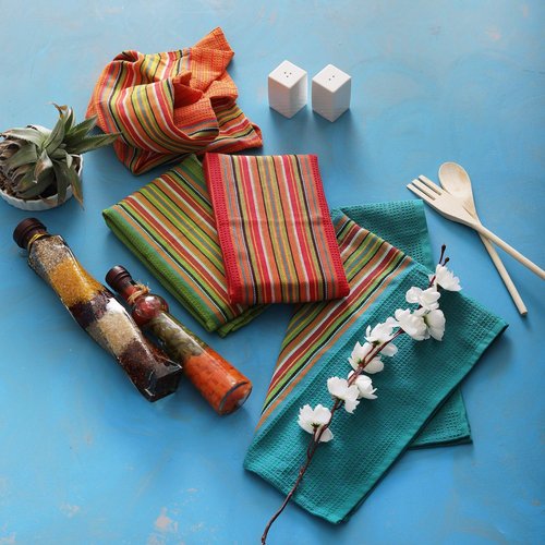 DG Collections 100% Cotton Salsa Kitchen Towels – 8 Pack, Super Absorbent Dish Towels, 16x28 Inch, Lint-Free, Durable Weave – Reusable Kitchen Cleaning Cloths for Home & Restaurants