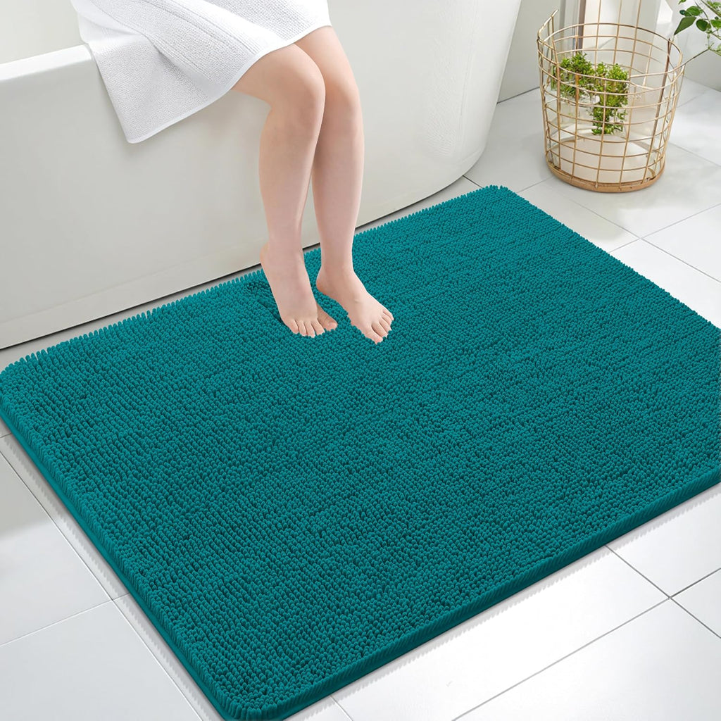 OLANLY Bathroom Rugs - Extra Soft Chenille Bath Mats with Rubber Backing | 40x32, Quick Dry, Deep Lake