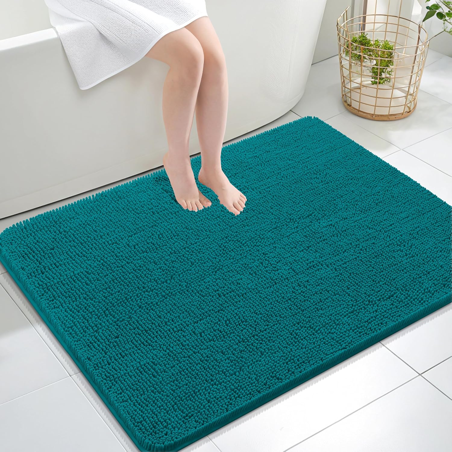 OLANLY Bathroom Rugs - Extra Soft Chenille Bath Mats with Rubber Backing | 40x32, Quick Dry, Deep Lake