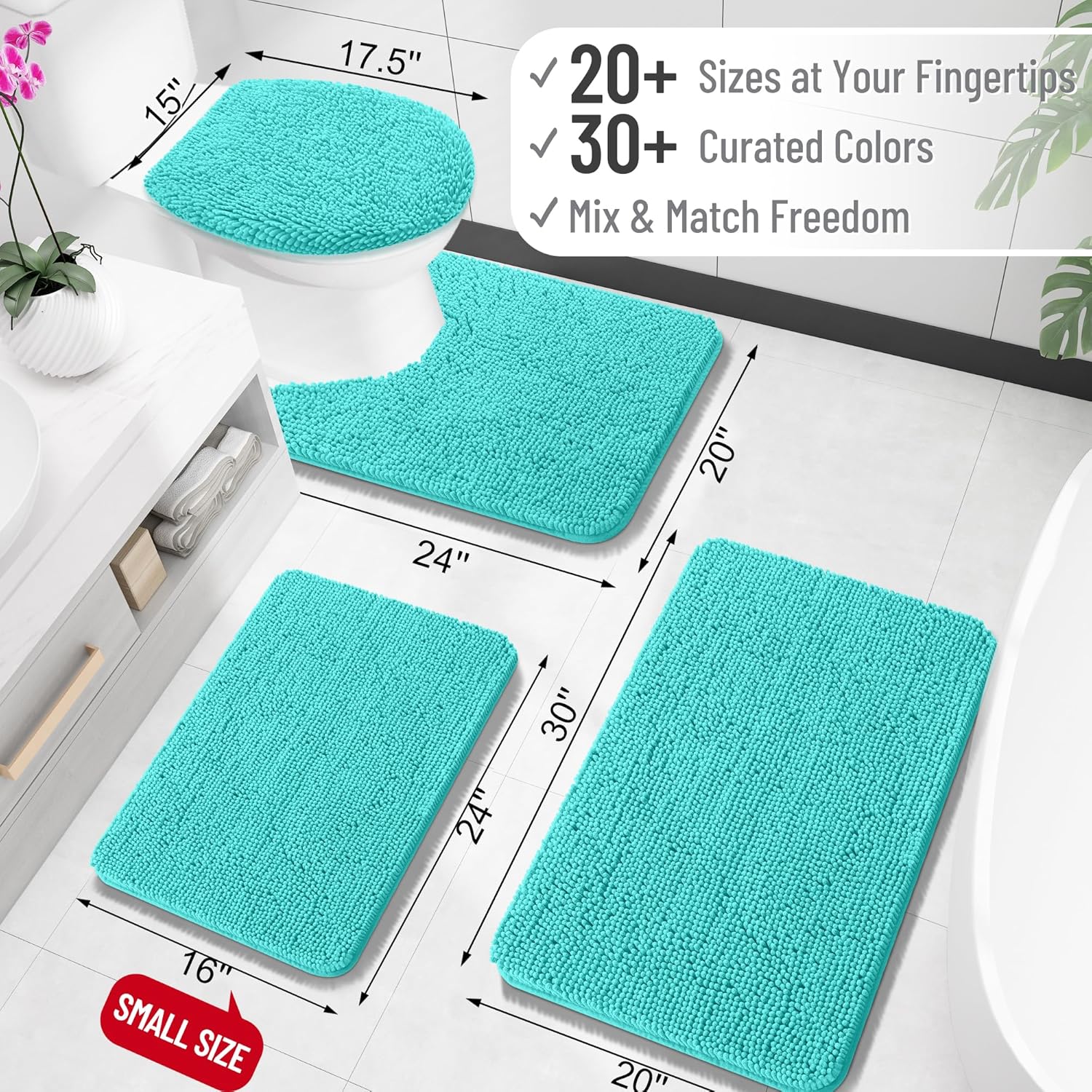 OLANLY Bathroom Rugs - Extra Soft Absorbent Chenille Bath Mats | Quick Dry, Machine Washable, Teal 30x20