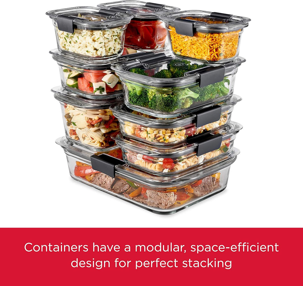 Rubbermaid Brilliance Glass Storage Containers - Set of 3 | 4.7-Cup Clear Food Storage with Lids
