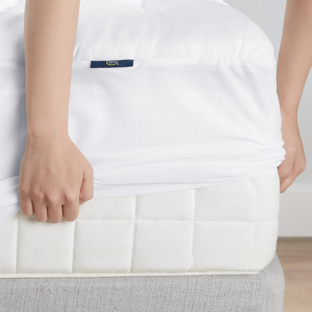 Serta ComfortSure Queen Mattress Cover, Fitted Pillow Top Mattress Pad, Super Soft and Breathable Quilted Cotton Protector with 18" Elastic Deep Pockets for Secure Fit, White