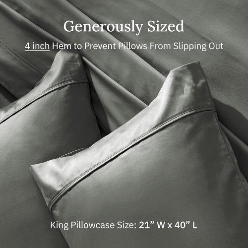 California Design Den King Size Pillowcase Set - 400 Thread Count 100% Cotton Sateen | Soft Breathable Grey - Set of 2