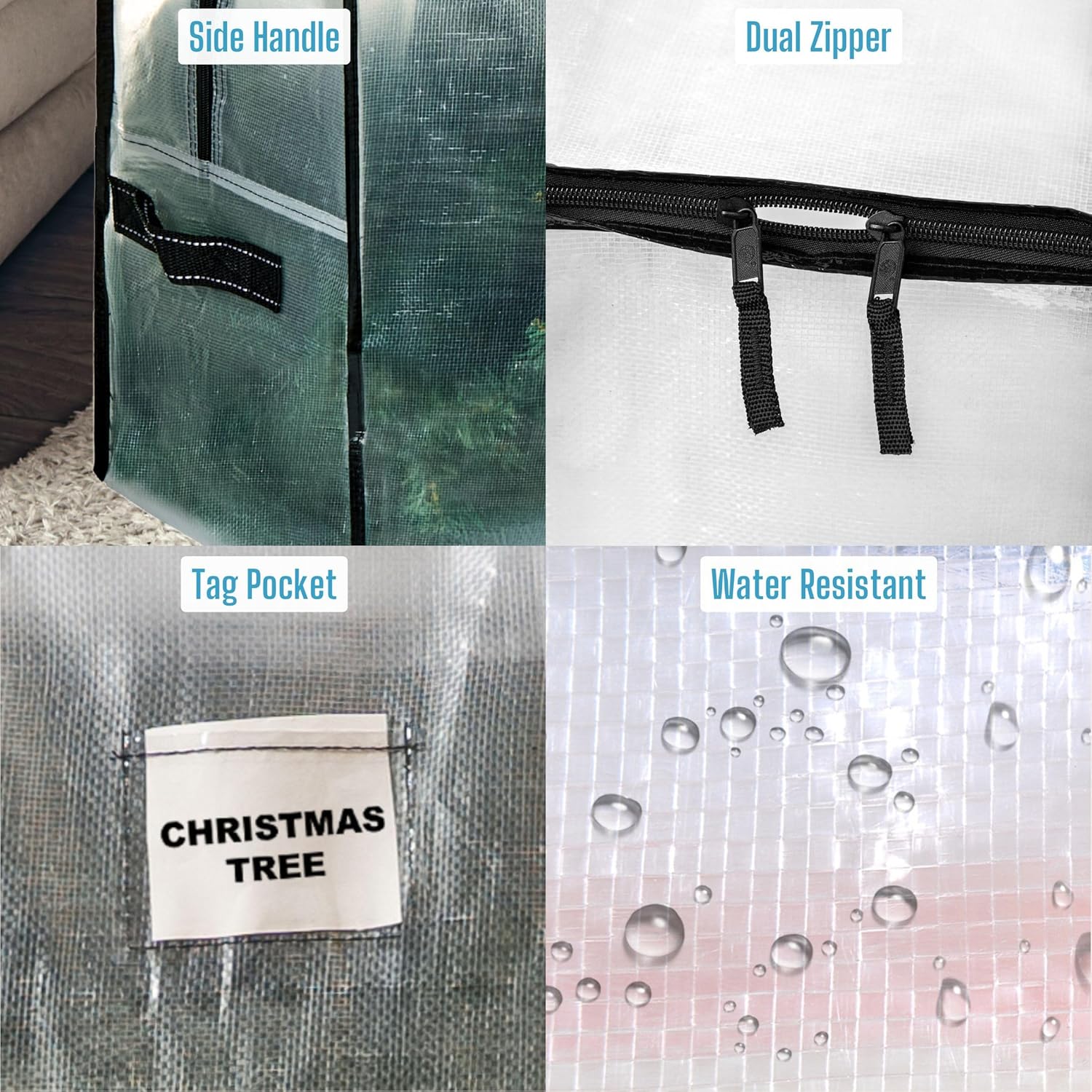 VENO Clear Christmas Tree Storage Bag - Heavy Duty 7.5 Ft Tree Protector with Zipper & Durable Handles