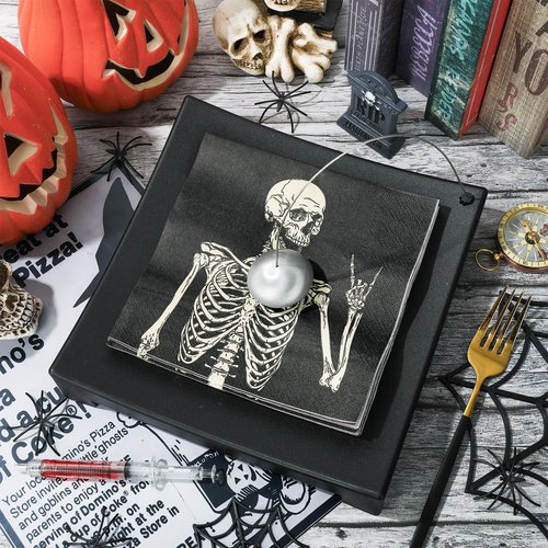 JarThenaAMCS 100Pcs Halloween Paper Napkins Smile Skeleton Luncheon Napkins Black Dinner Hand Napkins for Home Party Supplies Table Decor