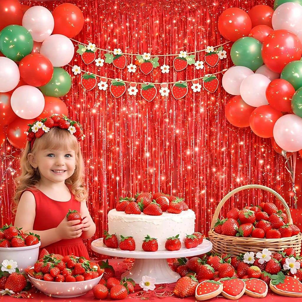 Red Foil Fringe Curtain - Shiny Tinsel Backdrop for Birthday Parties | 3 Pack, 3.2 x 8.2 ft