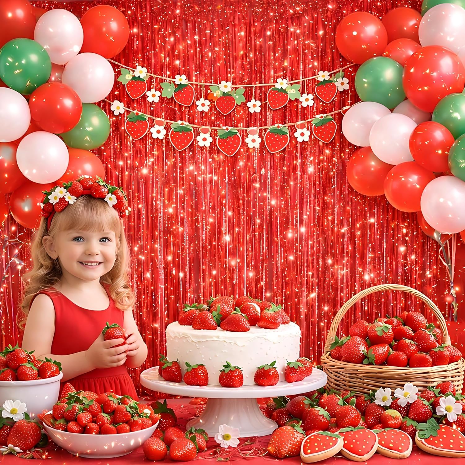 Red Foil Fringe Curtain - Shiny Tinsel Backdrop for Birthday Parties | 3 Pack, 3.2 x 8.2 ft