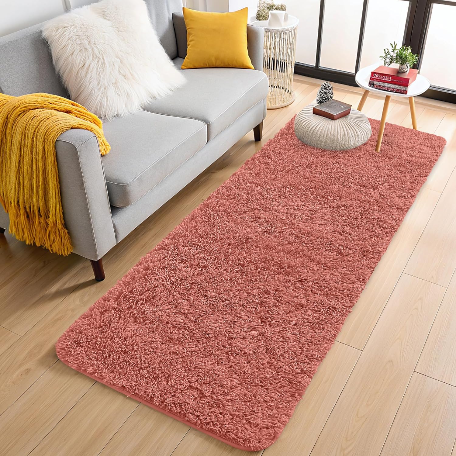OLANLY Runner Rugs - Soft Fluffy Machine Washable 2x6 for Hallway, Bedroom & Living Room - Rust Red