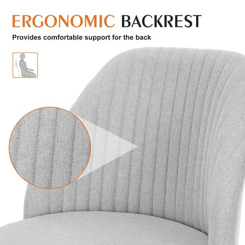 Sweetcrispy Armless Vanity Chair, Cute Comfy Home Office Desk Chair with Wheels, Modern Upholstered Task Computer Seat for Bedroom, Study, Makeup Vanity, Height Adjustable & Swivel, Classic Gray