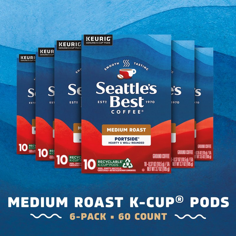 Seattle’s Best Coffee, Medium Roast K-Cup Coffee Pods, Portside, 100% Arabica, 6 Boxes (60 Pods Total)