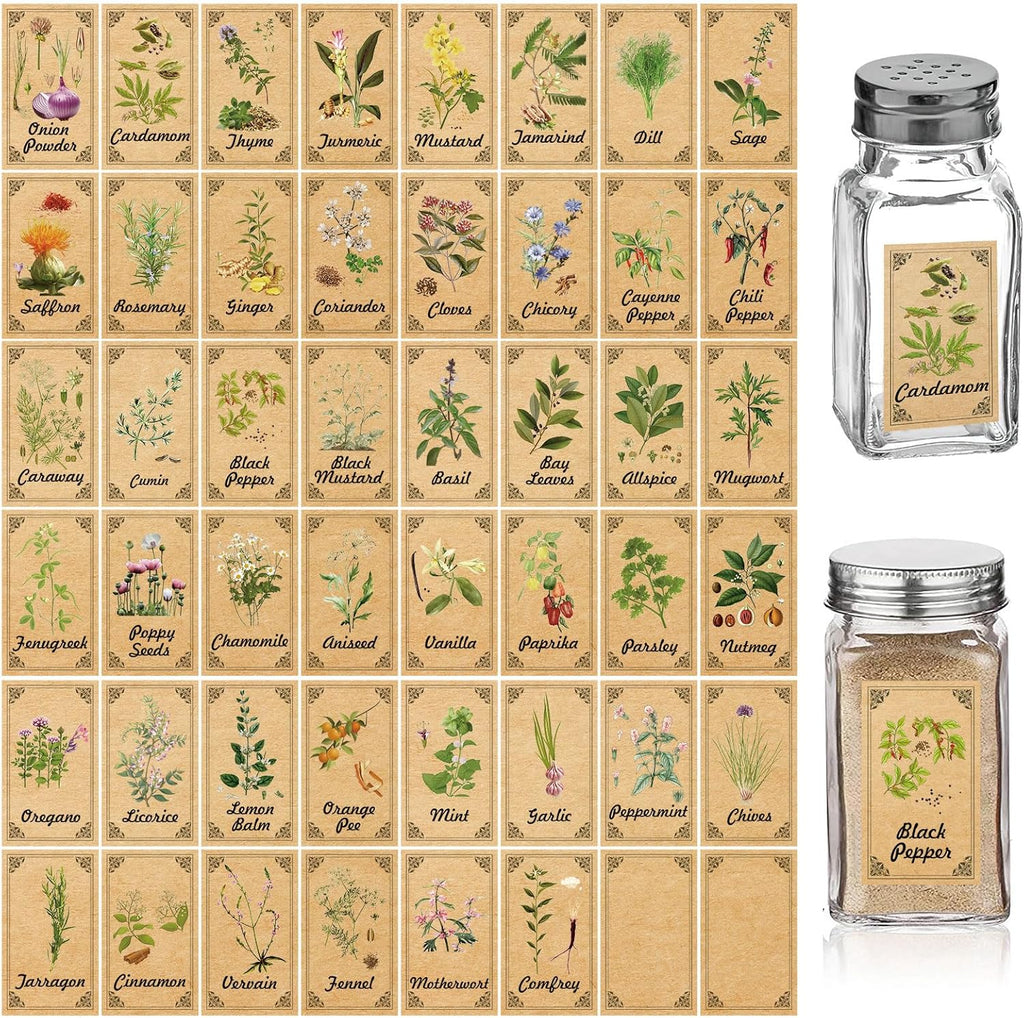 Skiennix 48PCS Herb & Spice Labels - Vintage Stickers for Jar Organization | Apothecary Labels (1.4"x2.4")