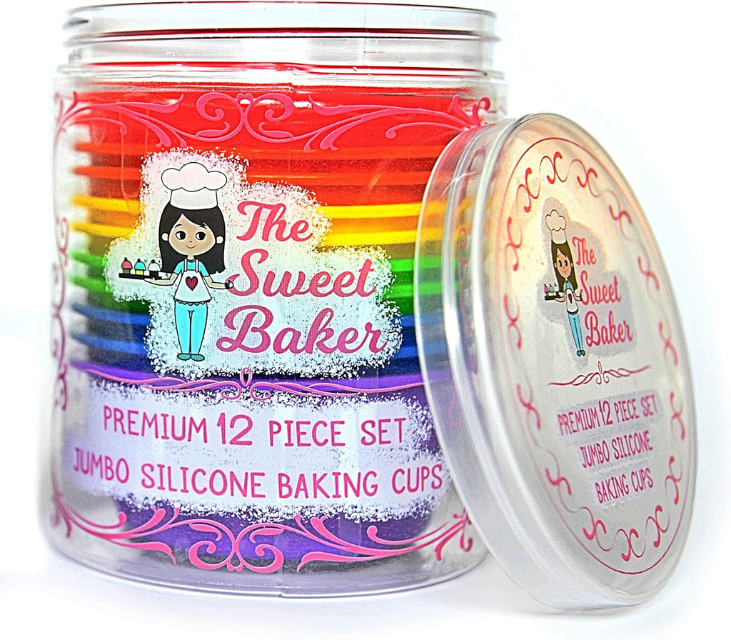 Professional Jumbo Silicone Baking Cups - Premium 12 Piece Set | Reusable, BPA-Free Cupcake & Muffin Pans