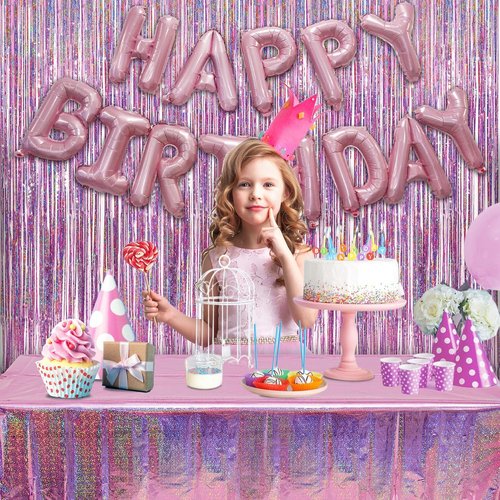 GREATRIL Metallic Pink Happy Birthday Banner - Perfect Party Decoration for Unicorn & Princess Themes