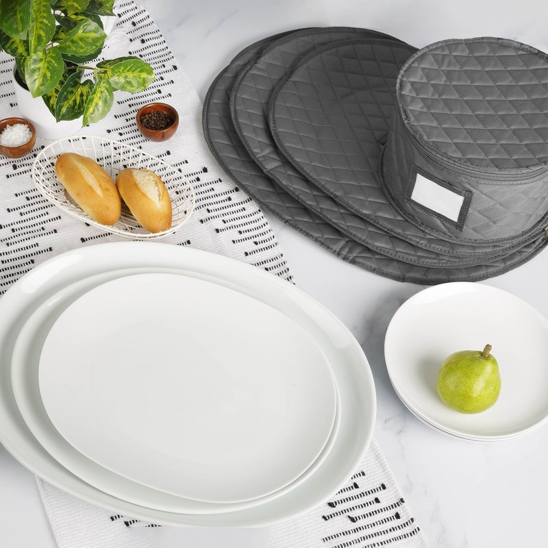 Platter Storage Case - 18" x 13" with Padded Interior and Label Holder - Gray - China Storage Containers for Plates and Charges
