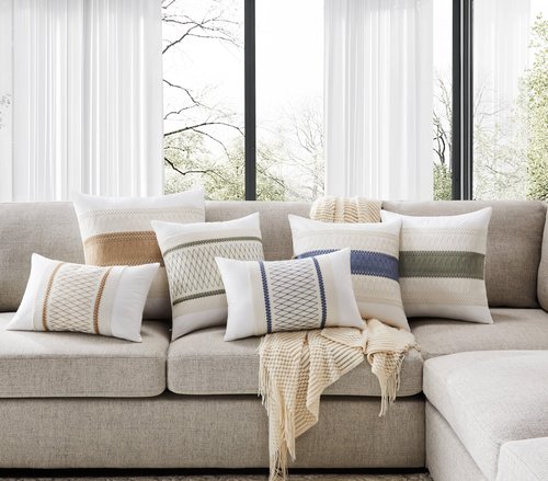 YZJZEDS Soft Cotton Boho Throw Pillow Covers Set of 2, Natural White/Contrast Green 18x18 Inch, Sage Green Farmhouse Decorative Cushion Covers for Sofa Bed Living Room Home Decor